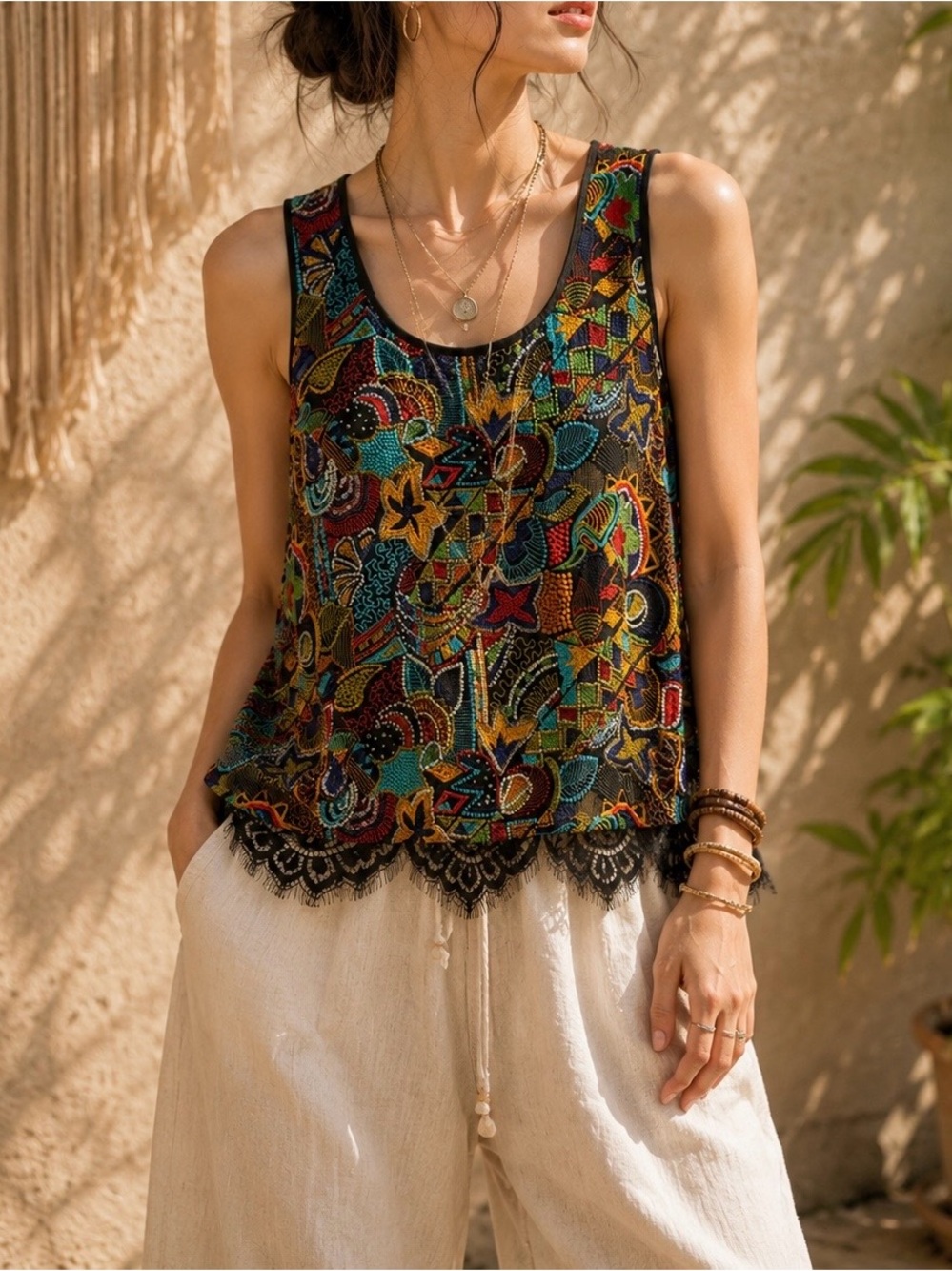 PatBO Multicolor Embellished Tank Top